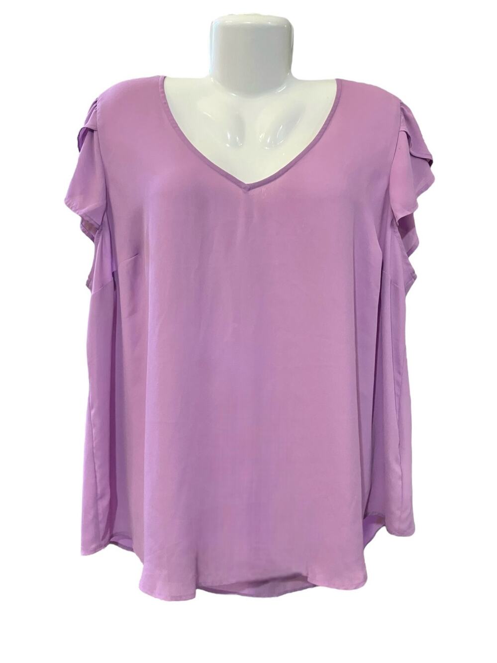 Torrid Women's Lavender V-Neck Tulip Sleeves Georgette Blouse | Size 1 (14/16)